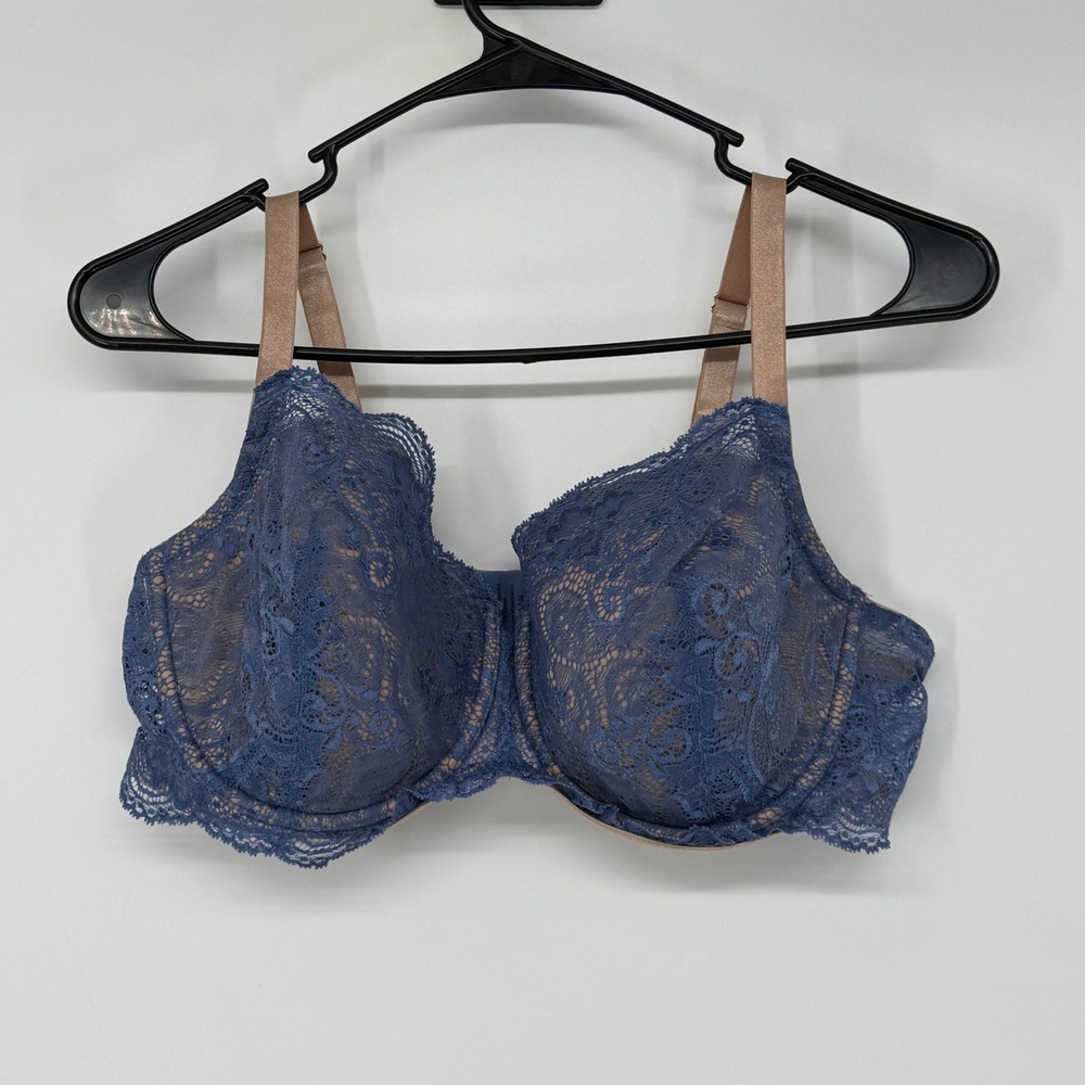 ThirdLove 24/7 Lace Balconette Bra Blue 42B Floral Underwire Padded‎ Lingerie